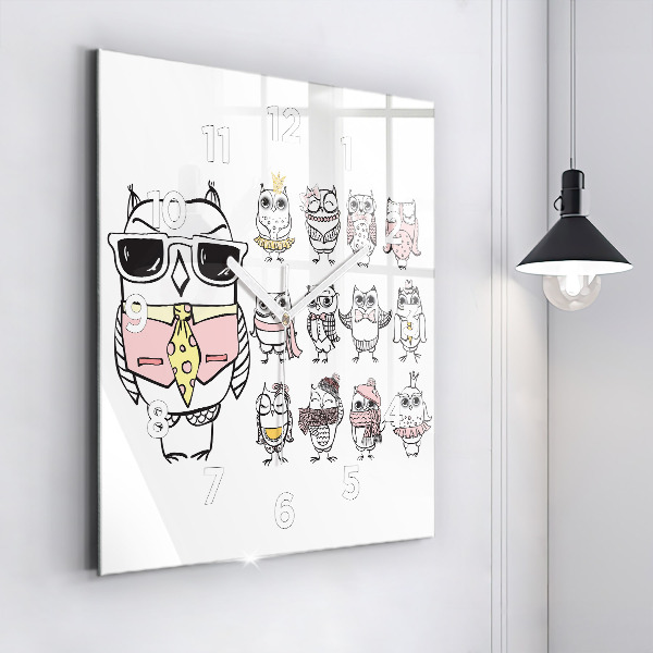 Reloj cuadrado Póster vintage con búhos