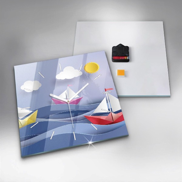 Reloj de pared cuadrado Origami de veleros de colores