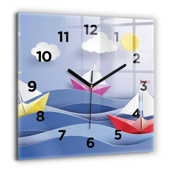Reloj de pared cuadrado Origami de veleros de colores