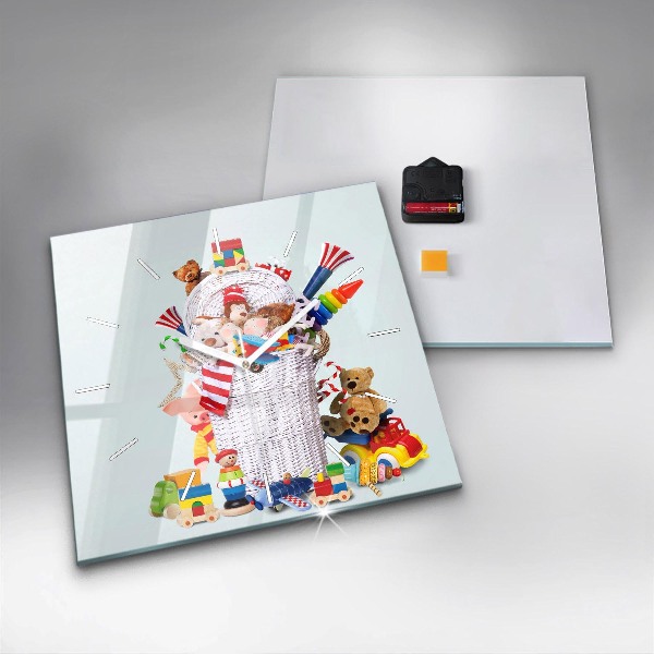 Reloj de pared cuadrado Cesta de mimbre con juguetes