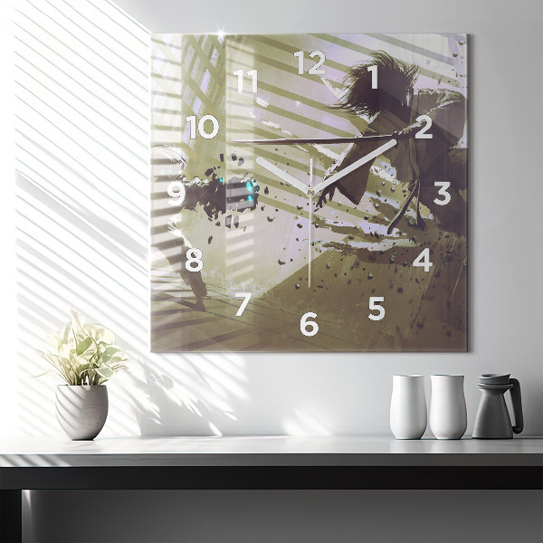 Reloj cuadrado Lucha entre robot y samurai