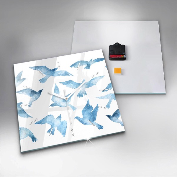 Reloj de pared cuadrado Pájaros azules volando