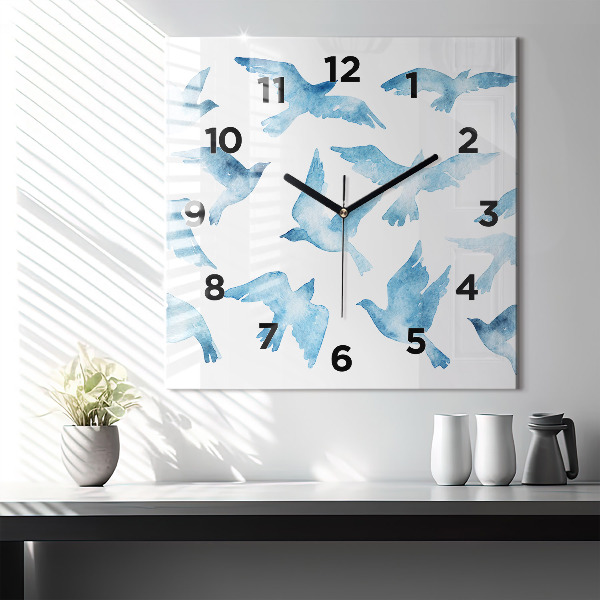 Reloj de pared cuadrado Pájaros azules volando