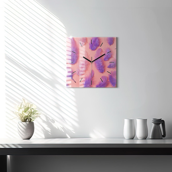 Reloj de pared cuadrado Plumas de colores