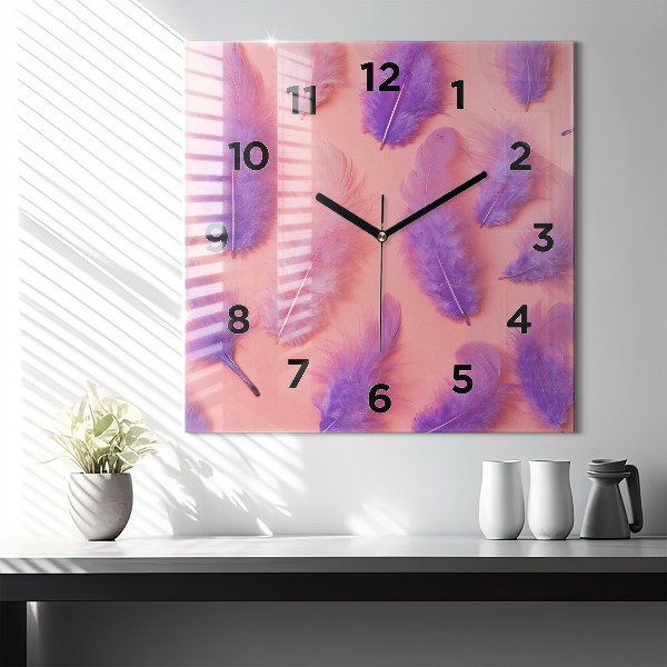 Reloj de pared cuadrado Plumas de colores