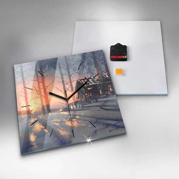 Reloj de pared cuadrado Paisaje invernal de árboles