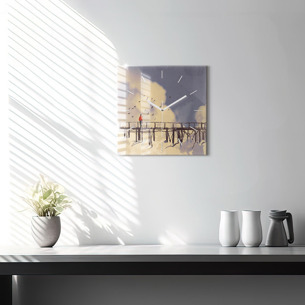 Reloj cuadrado Hombre en un viejo puente