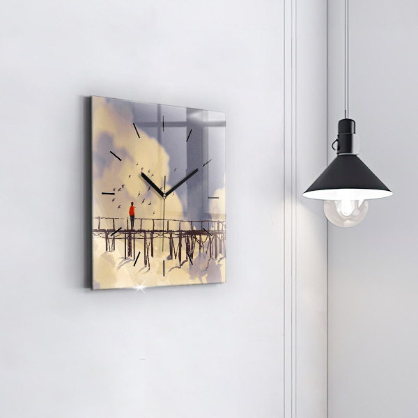 Reloj cuadrado Hombre en un viejo puente