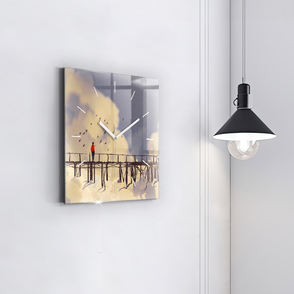 Reloj cuadrado Hombre en un viejo puente