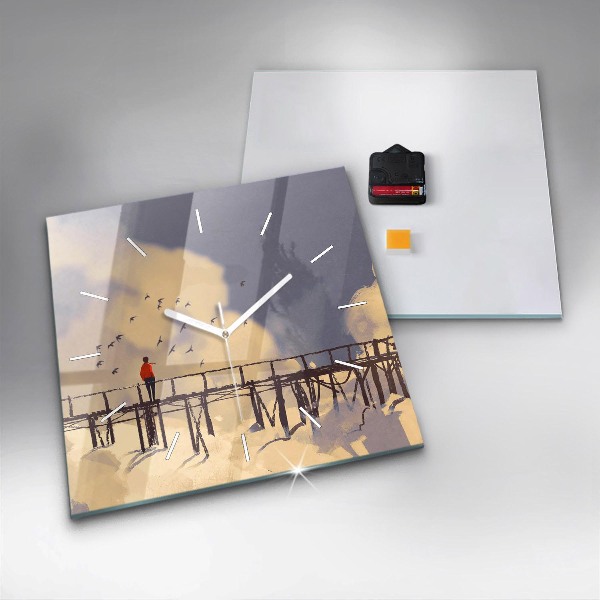 Reloj cuadrado Hombre en un viejo puente