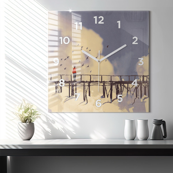 Reloj cuadrado Hombre en un viejo puente