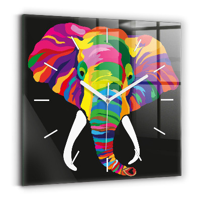 Reloj de pared cuadrado Elefante de colores