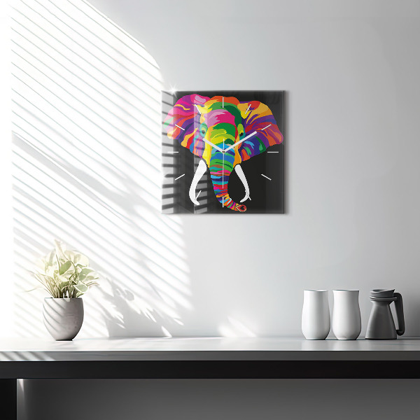 Reloj de pared cuadrado Elefante de colores