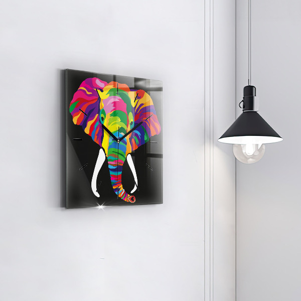 Reloj de pared cuadrado Elefante de colores