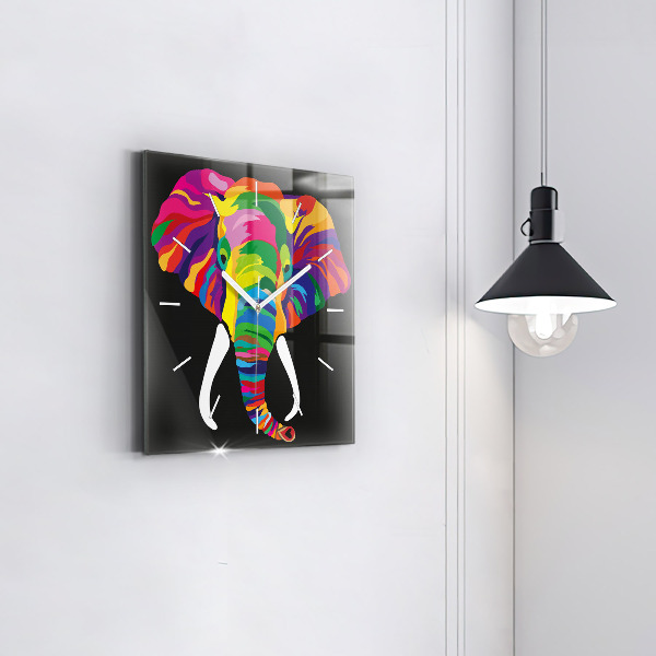 Reloj de pared cuadrado Elefante de colores