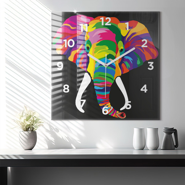 Reloj de pared cuadrado Elefante de colores