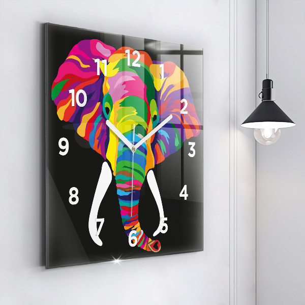 Reloj de pared cuadrado Elefante de colores