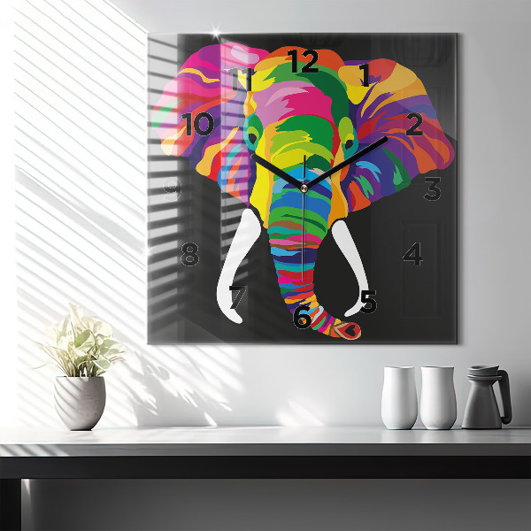 Reloj de pared cuadrado Elefante de colores