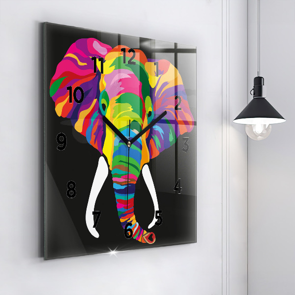 Reloj de pared cuadrado Elefante de colores