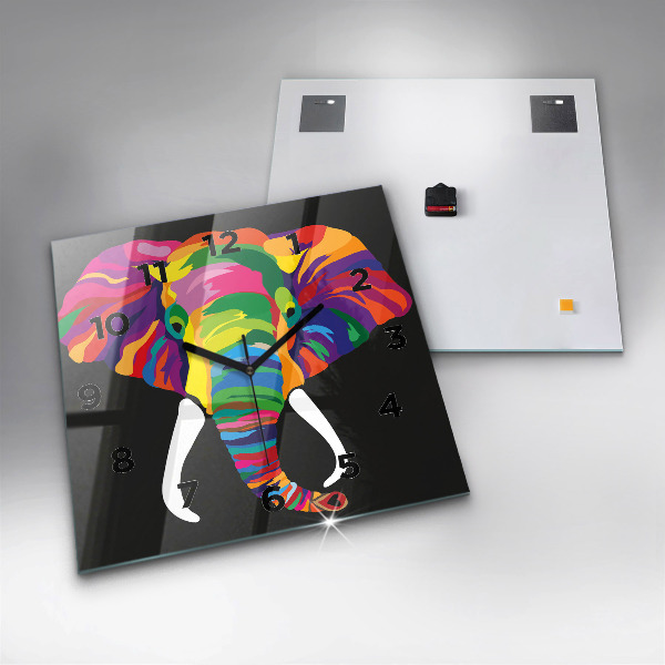 Reloj de pared cuadrado Elefante de colores