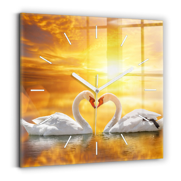 Reloj de pared cuadrado Cisnes enamorados
