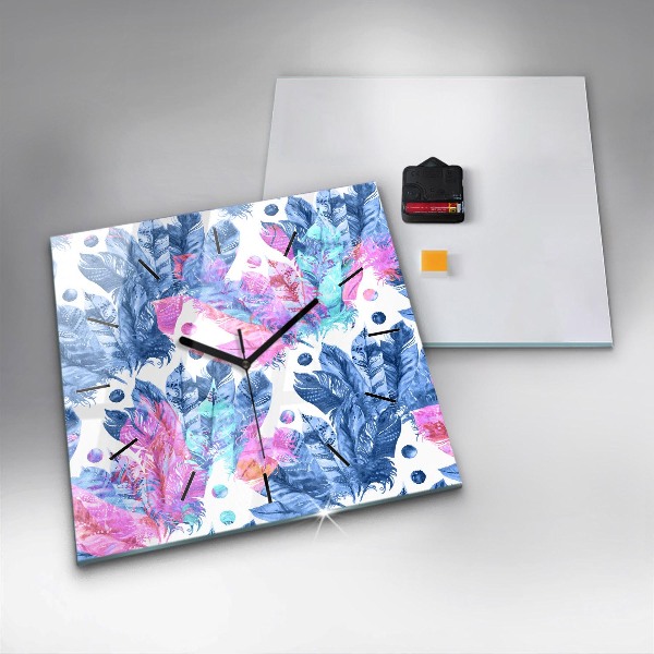 Reloj de pared cuadrado Plumas de colores