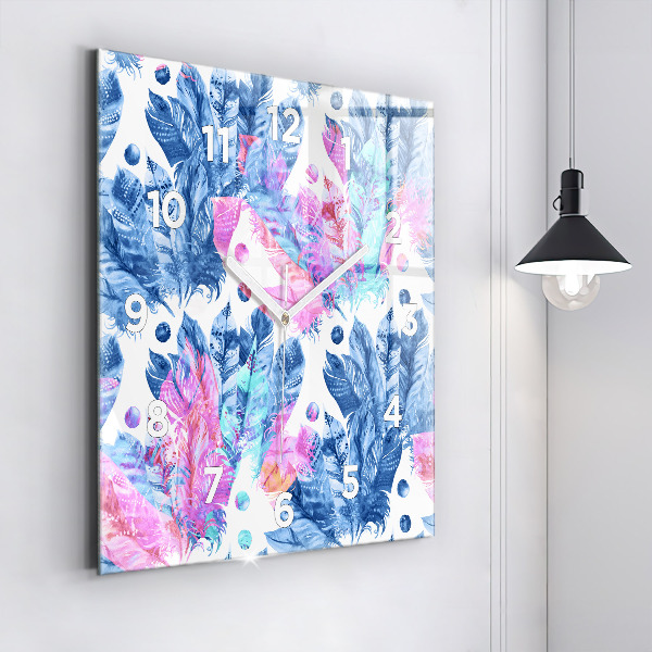 Reloj de pared cuadrado Plumas de colores