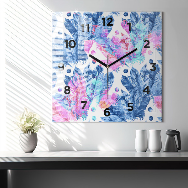 Reloj de pared cuadrado Plumas de colores