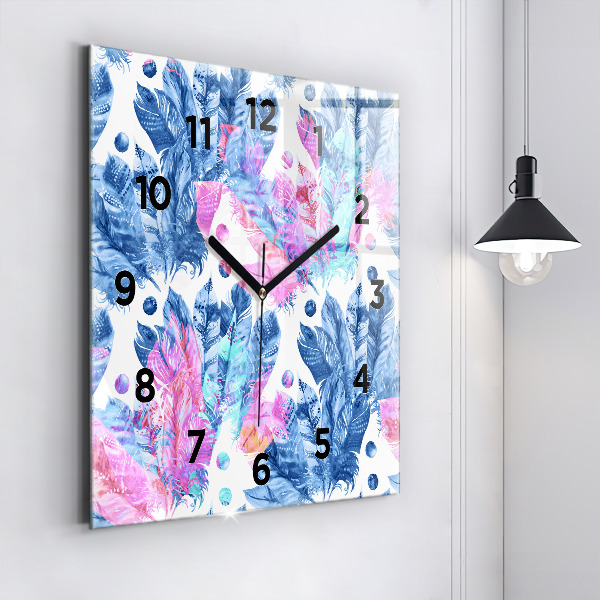 Reloj de pared cuadrado Plumas de colores