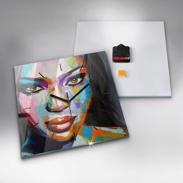 Reloj de pared cuadrado Cara de mujer coloreada