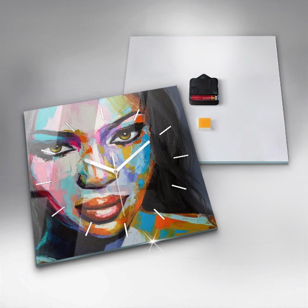 Reloj de pared cuadrado Cara de mujer coloreada