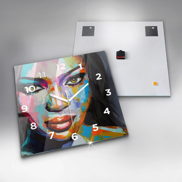Reloj de pared cuadrado Cara de mujer coloreada