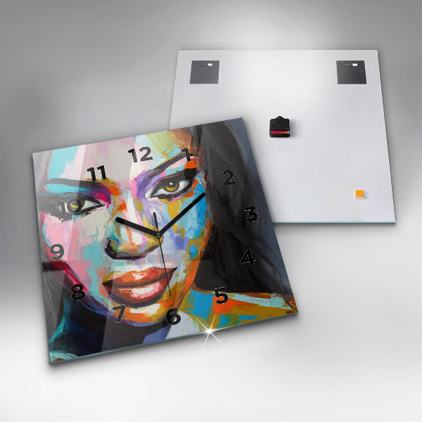 Reloj de pared cuadrado Cara de mujer coloreada