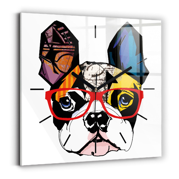 Reloj de pared cuadrado Bulldog francés con gafas