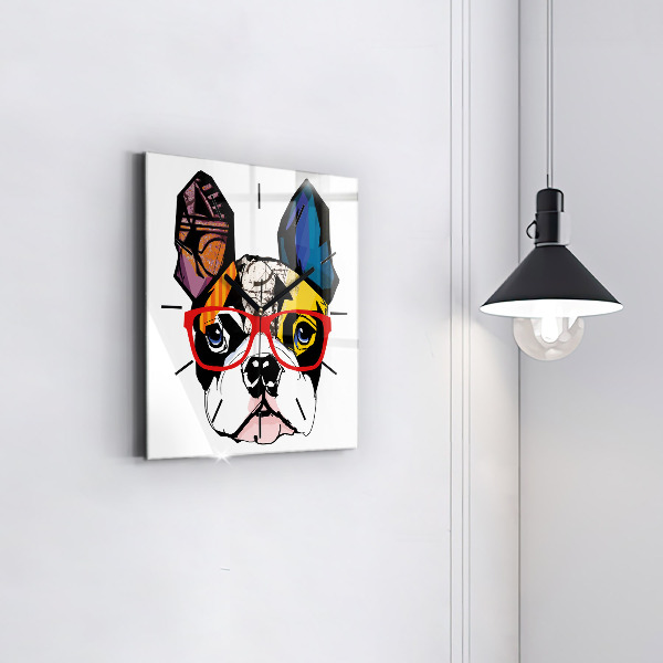Reloj de pared cuadrado Bulldog francés con gafas