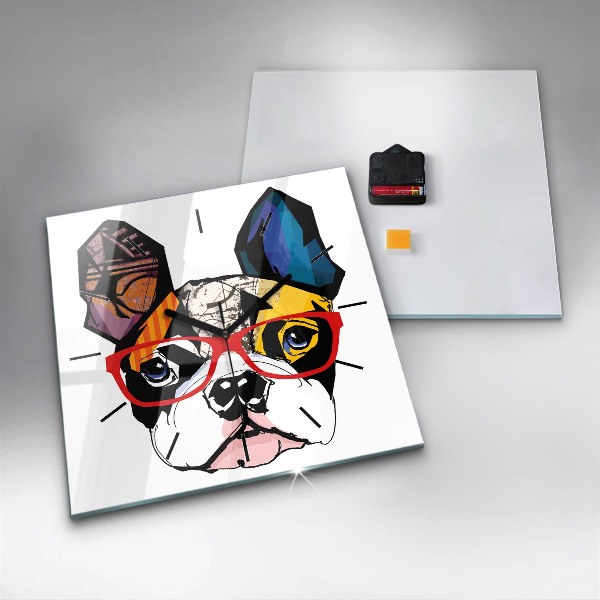 Reloj de pared cuadrado Bulldog francés con gafas