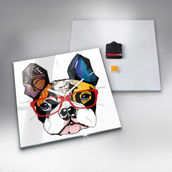 Reloj de pared cuadrado Bulldog francés con gafas