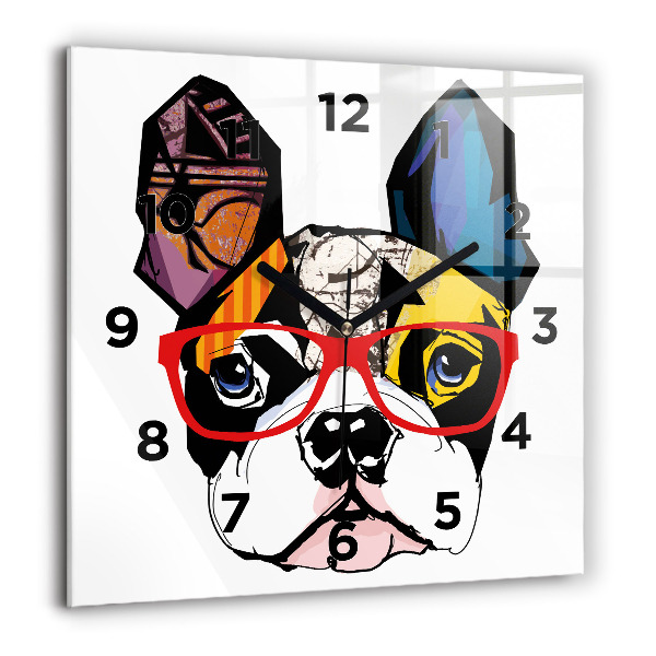 Reloj de pared cuadrado Bulldog francés con gafas