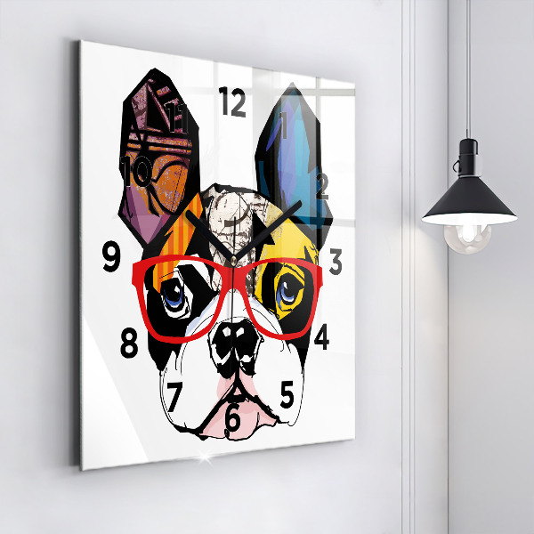 Reloj de pared cuadrado Bulldog francés con gafas