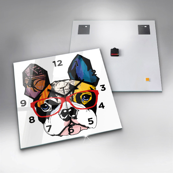Reloj de pared cuadrado Bulldog francés con gafas