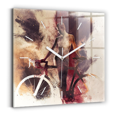 Reloj de pared cuadrado Mujer y bicicleta