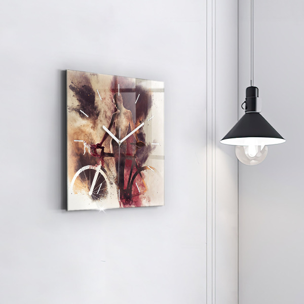 Reloj de pared cuadrado Mujer y bicicleta