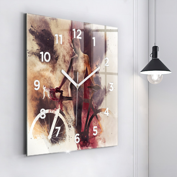 Reloj de pared cuadrado Mujer y bicicleta