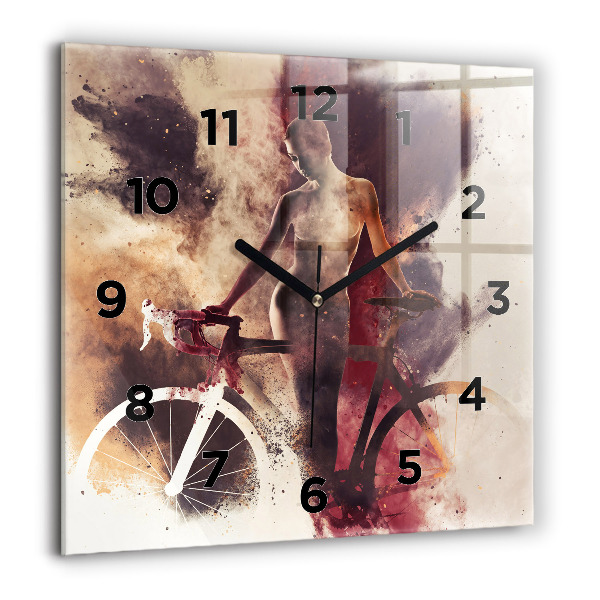 Reloj de pared cuadrado Mujer y bicicleta