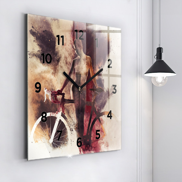 Reloj de pared cuadrado Mujer y bicicleta