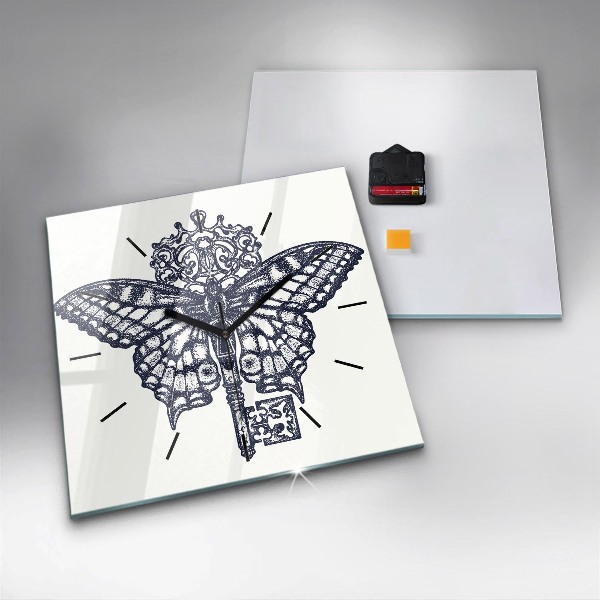 Reloj de pared cuadrado Mariposa y llave - estilo boho
