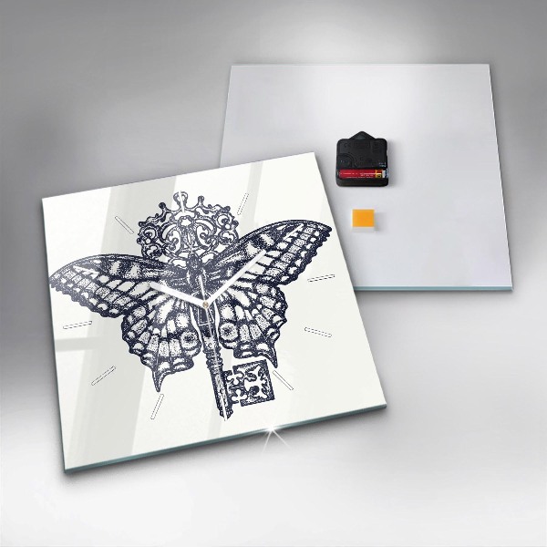 Reloj de pared cuadrado Mariposa y llave - estilo boho