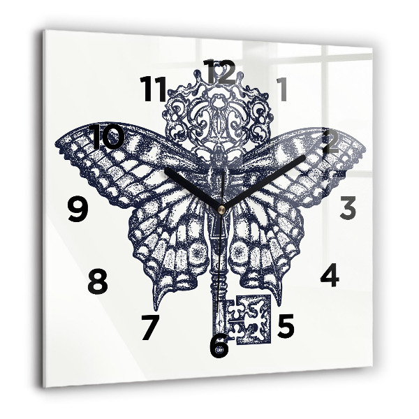 Reloj de pared cuadrado Mariposa y llave - estilo boho
