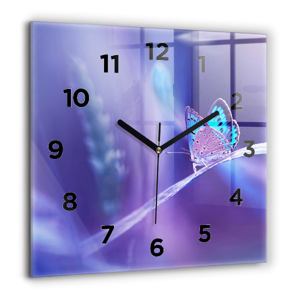 Reloj de pared cuadrado Mariposa sobre hierba