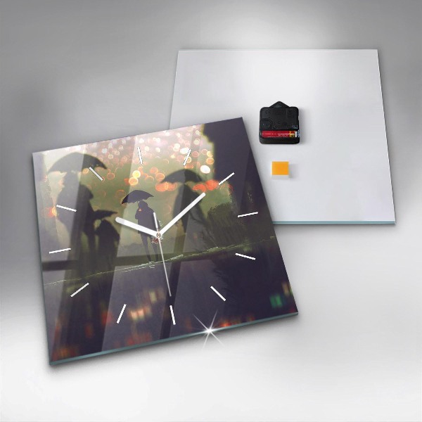 Reloj cuadrado Gente con paraguas